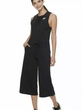 Womens Nike Sportswear French Terry Cropped Athletic Jumpsuit Romper Black sz S